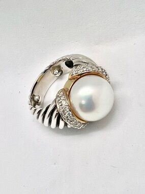 David Yurman Cable Ring With Pearl Diamonds And Gold